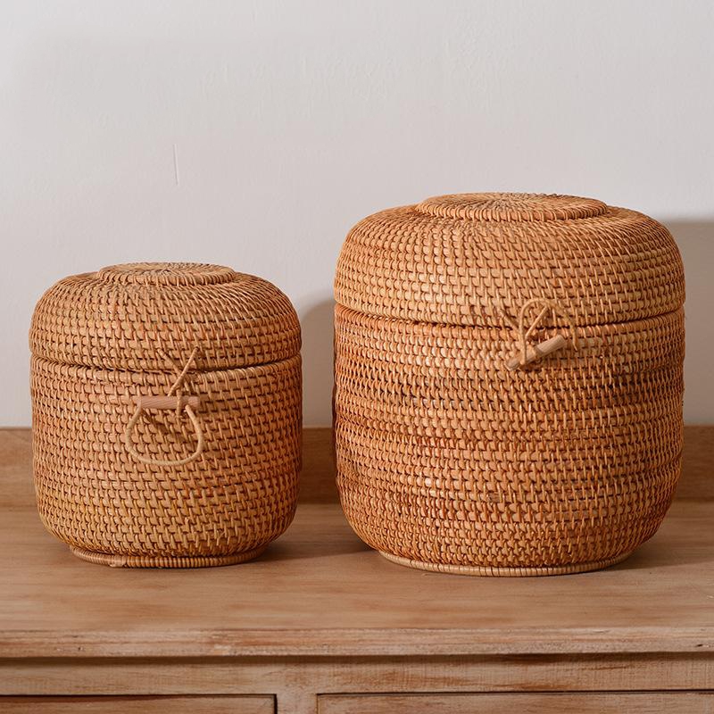 Food Storage Roll Bags - Handwoven Rattan Tea Storage Box With