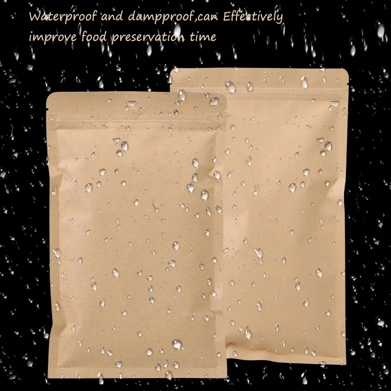 Food Storage Bag - 100PCS Brown Kraft Paper Zipper Lock