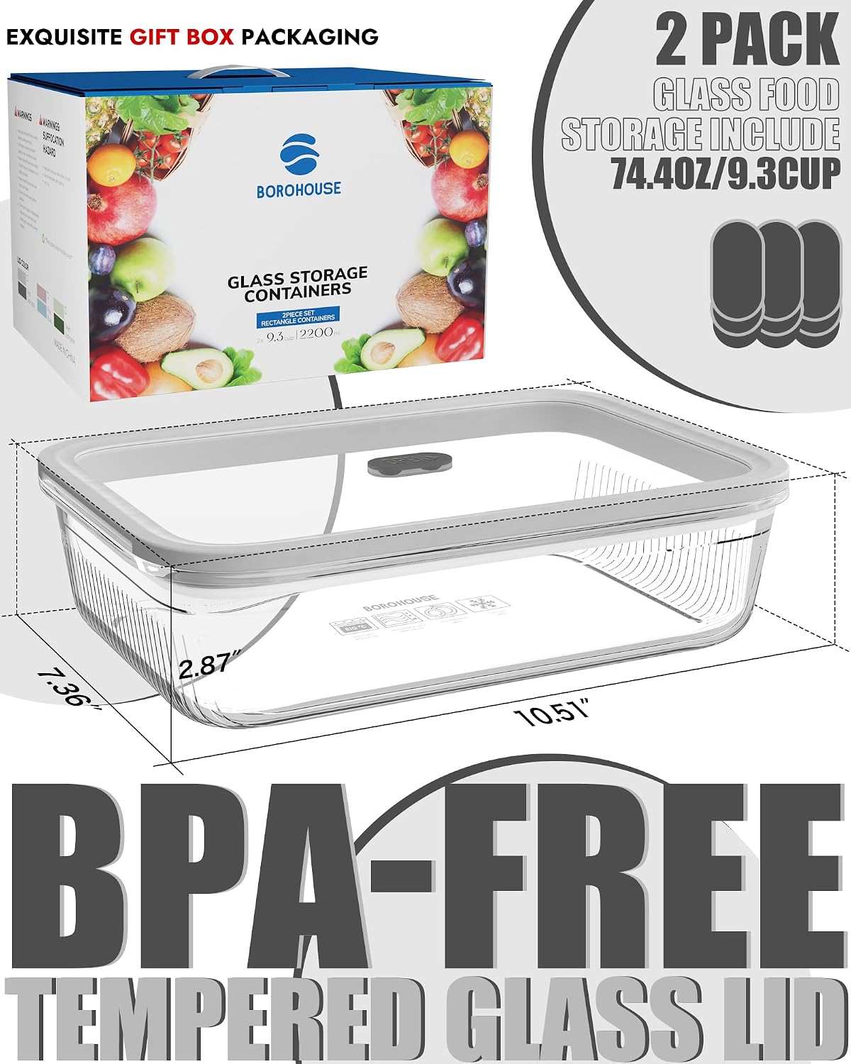2 Pack Glass Food Storage Cont - Food Storage Freezer Containers recension och pris