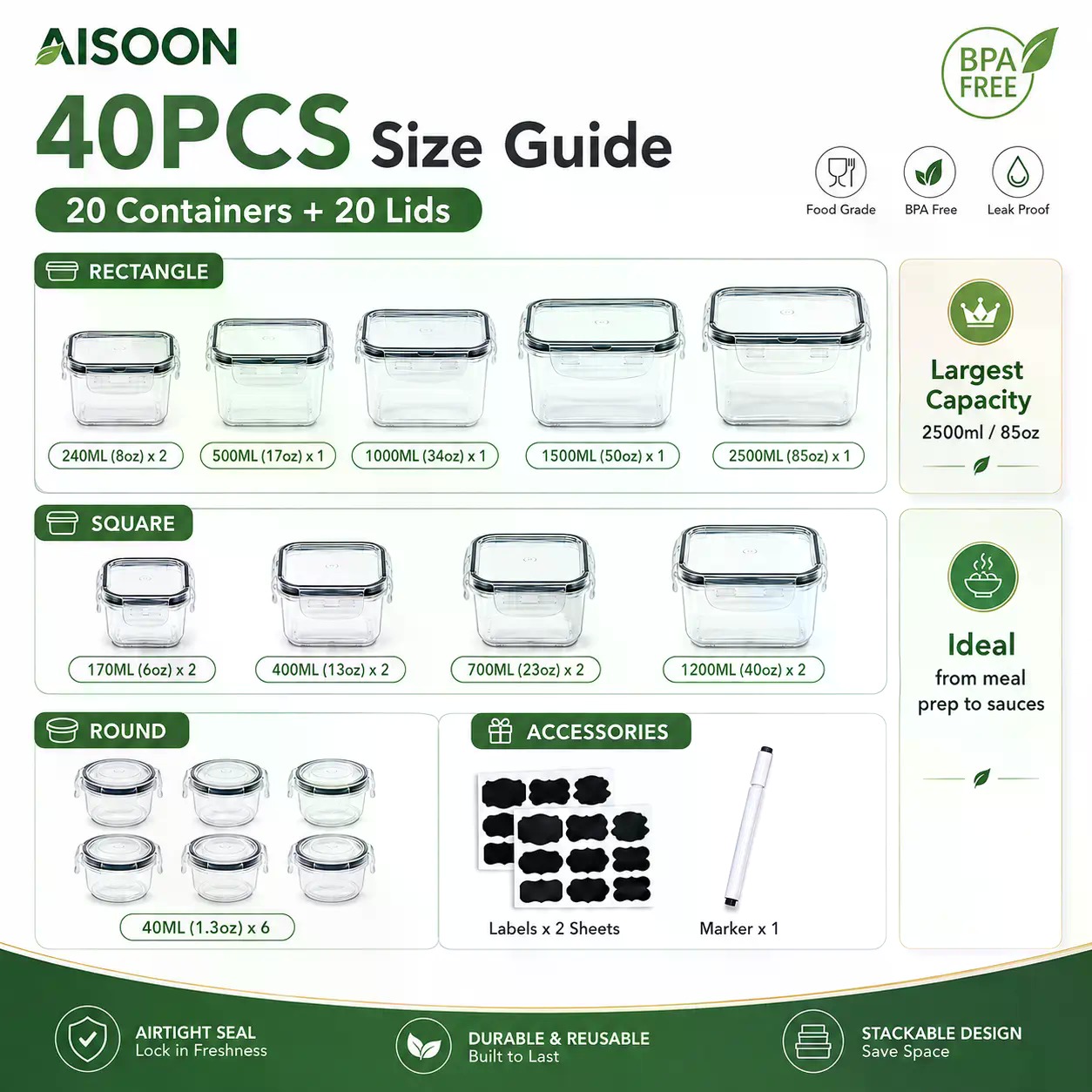 40 PCS Extra Large 85oz Silico - Food Storage Freezer Containers recension och pris