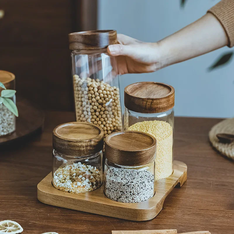 Wood Lid Orgnizer Glass Airtig - Food Storage Jar Set recension och pris