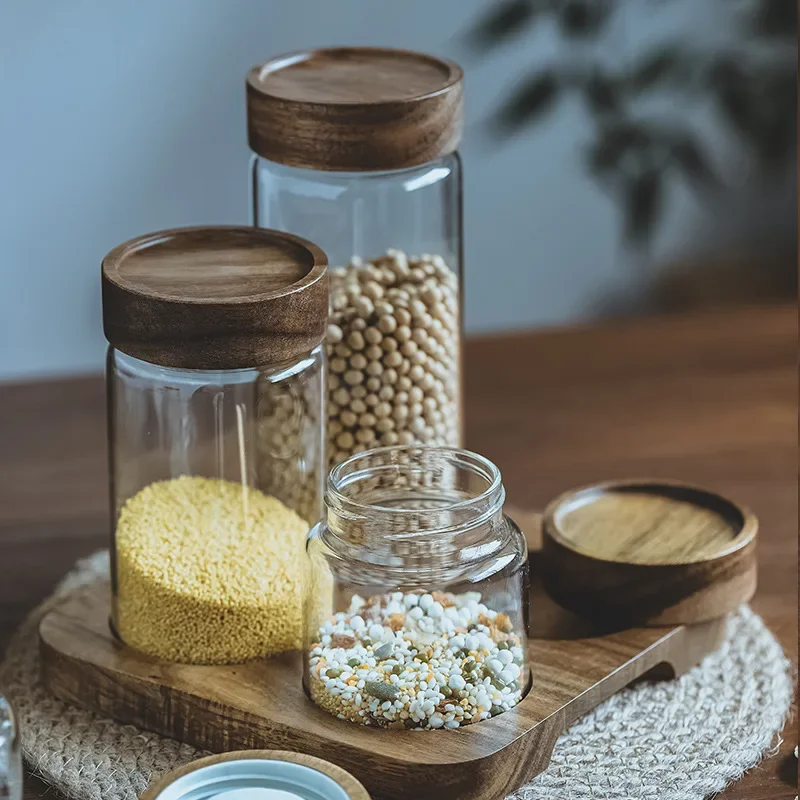 Wood Lid Orgnizer Glass Airtig - Food Storage Jar Set recension och pris