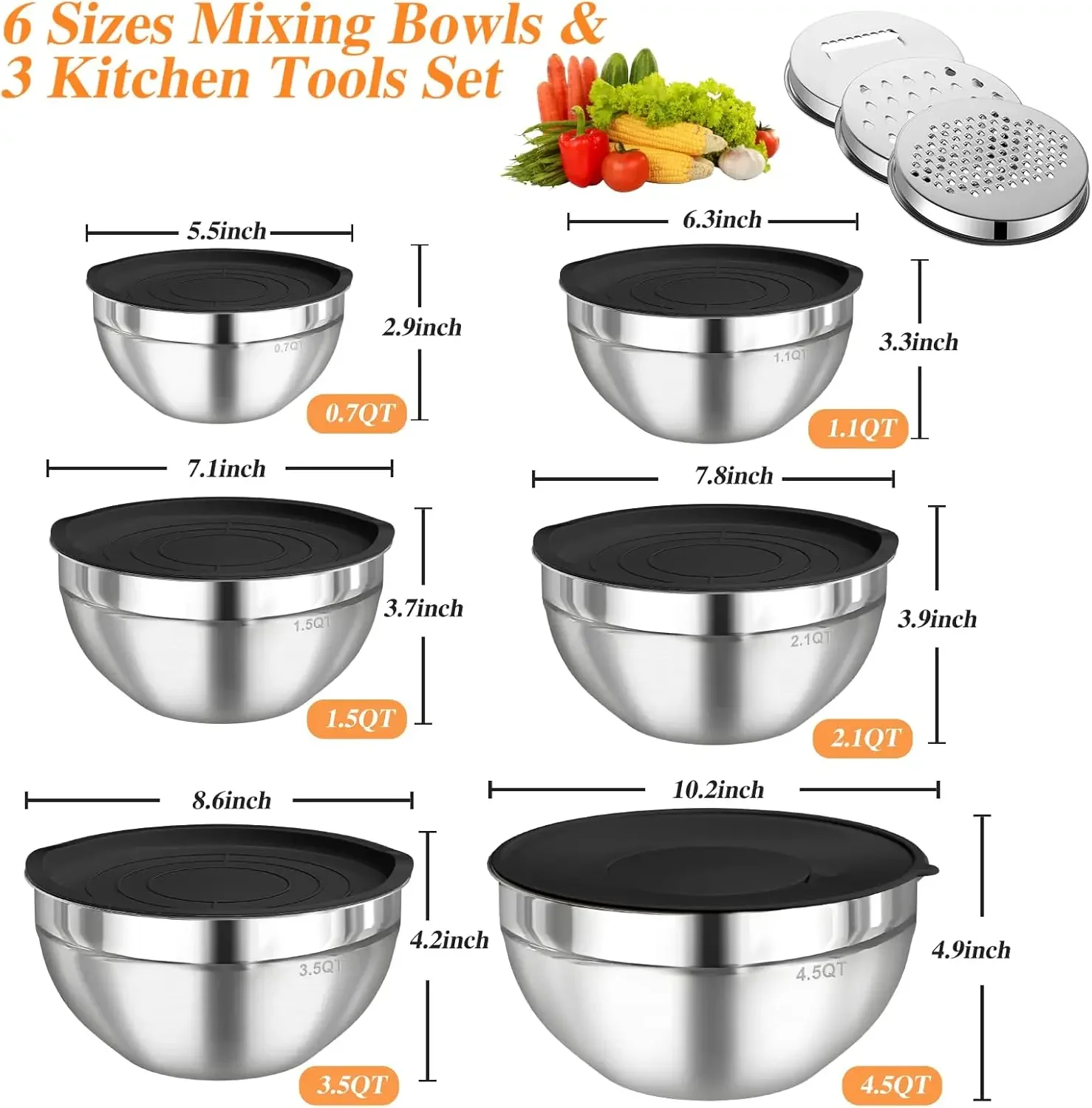 6Pcs Stainless Steel Mixing Bo - Food Storage With Lids recension och pris